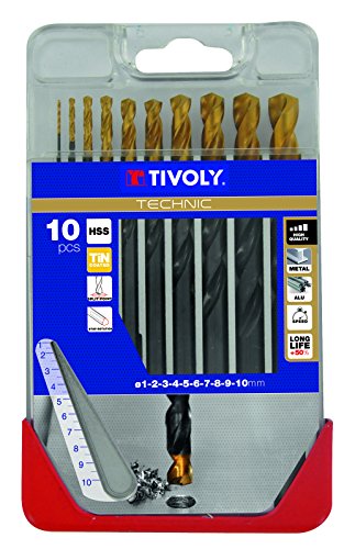 Bohrerschleifgerät A23 – Pack von 8 Bits für Metall DIN 338 HSS + TiN, Durchmesser 2, 3, 4, 5, 6, 7, 8, 10 mm von Tivoly