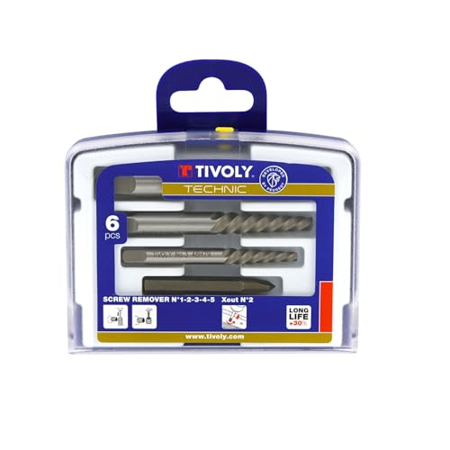 TIVOLY - Set für das Entfernen von abgebrochenen Schrauben - 5 HCS-Ausdreher: N1-N2-N3-N4-N5 + 1 X-Out N2 - Für das Entfernen von Schrauben und Gewindestiften M4 bis M18 von Tivoly