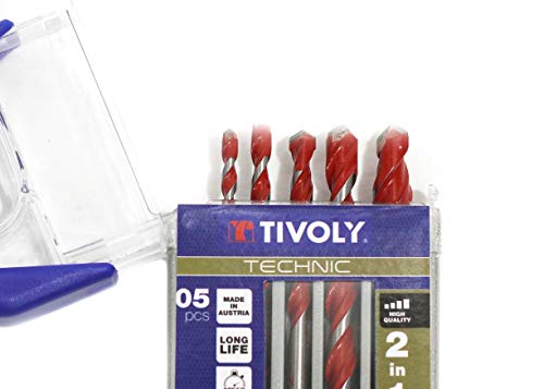 Tivoly 10913070002 Bohrer-Set, 2-in-1, Beton-Fliesen, Technic, Rot, Grau, 5-teiliges Set von Tivoly