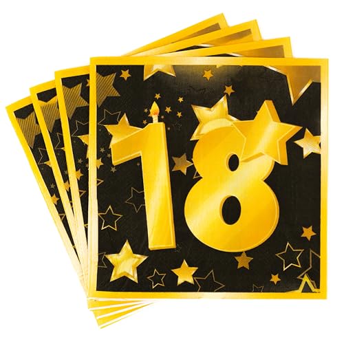 18 Geburtstag Deko Servietten schwarz/gold - Originelle Dekoration für einen gelungenen 18. Geburtstag Junge oder Mädchen - Tiwoca von Tiwoca