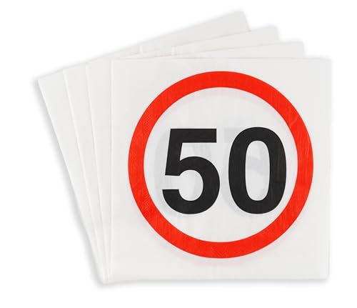 50 Geburtstag Deko Servietten Verkehrszeichen rot/weiß - Originelle Geburtstagsdeko 50 für einen gelungenen 50 Geburtstag Frau oder Mann - Tiwoca von Tiwoca
