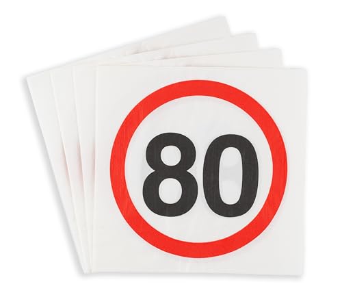 80 Geburtstag Deko Servietten Verkehrszeichen rot/weiß - Originelle Geburtstagsdeko für einen gelungenen 80 Geburtstag Mann oder Frau - Tiwoca von Tiwoca