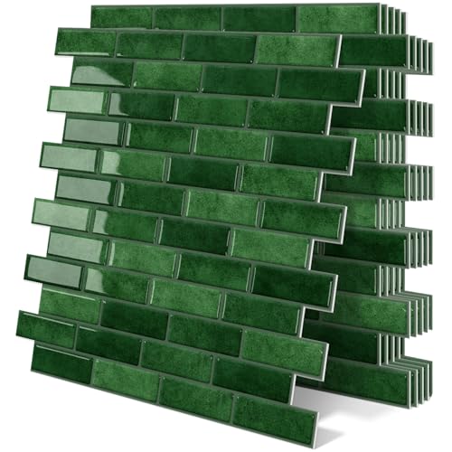 Tiwoos Klebefliesen Grün Dickere Küchenrückwand 3d Wandfliesen Klebe Fliesen Selbstklebende Küche Bad 10-Stück,(30.5x30.5cm) von Tiwoos