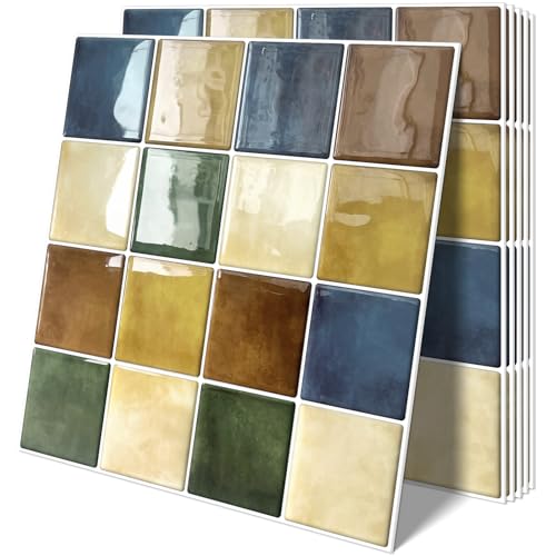 Tiwoos Klebefliesen Quadrat 3d Wandfliesen Klebe Fliesen Selbstklebende Küche Bad 10-Stück,(30.5x30.5cm) von Tiwoos