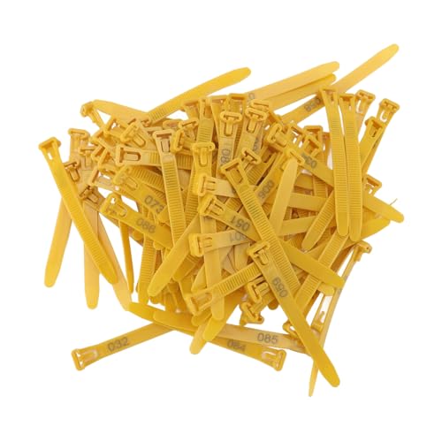 Tixiyu 100pcs Hühnerbeinbänder Geflügelidentifikationsbein -Tags Verstellbare Fadeless Nummeriert für Entengans mit Farbiger Gravur Leichter Haltbarer Kunststoff (Gelb) von Tixiyu