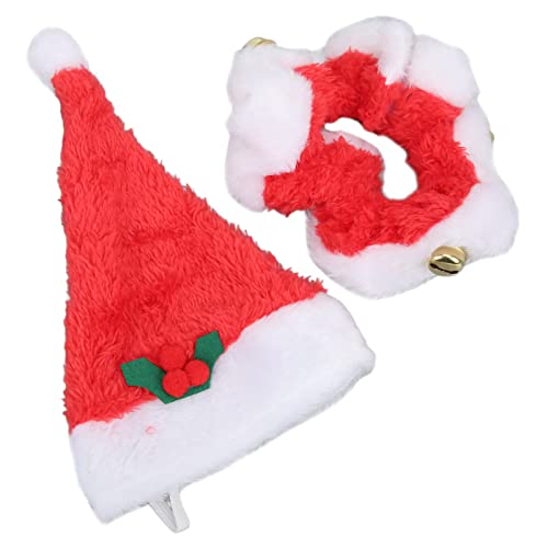 Tixiyu 2 Sets Haustier Weihnachtskostüm Weihnachtsmütze für Katzenhund mit Glocken Weiche Plüsch Elf Design Holiday Photo Requisiten Weihnachten Neujahr (L) von Tixiyu