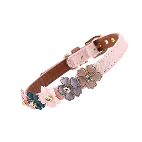 Tixiyu Diamantblüten Haustierkragen Verstellbare PU Leder -Hundekinne für Katzen Kleine Mittelgroße Hunde mit Weichem Bequemem Modischen Design (1,3 * 42 cm) von Tixiyu