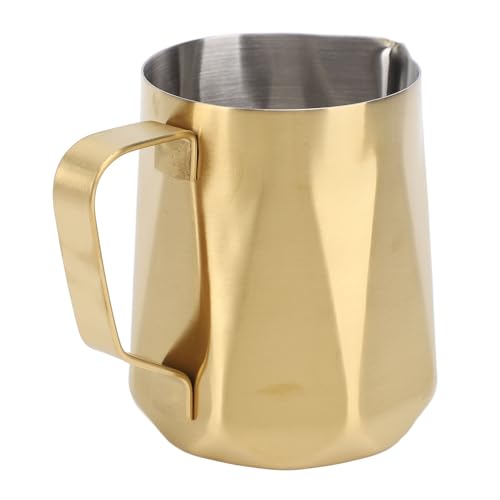Tixiyu Edelstahlmilchmilch Frother 304 Spected Spout Latte Art Pitcher Dishmasher Safer Kompakter Kaffeekrug mit Rhombusmuster für Baristas & Heimgebrauch (350 ml Gold plattiert) von Tixiyu