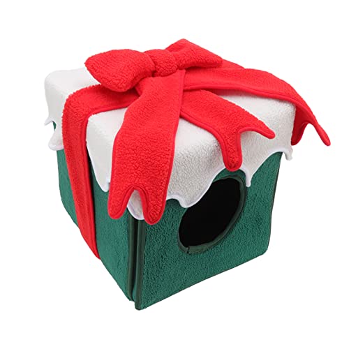 Tixiyu Weiches Kätzchenbett Gemütliche Katzenbett Weihnachtsbox -Stil für Kleine Haustiere mit Lebendigen Farben Warmes Fusselmaterial 12.4x12.4x12.4in (Grün) von Tixiyu