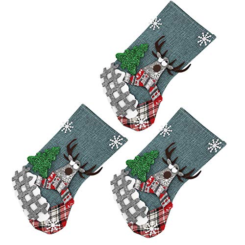 Tixiyu Weihnachtsstrümpfe 3pcs Set Hängende Anhängerdekorationen für Baumtürkamin mit Weihnachtsmann -Hirschbären -Mustern Urlaubstasche (Reh) von Tixiyu