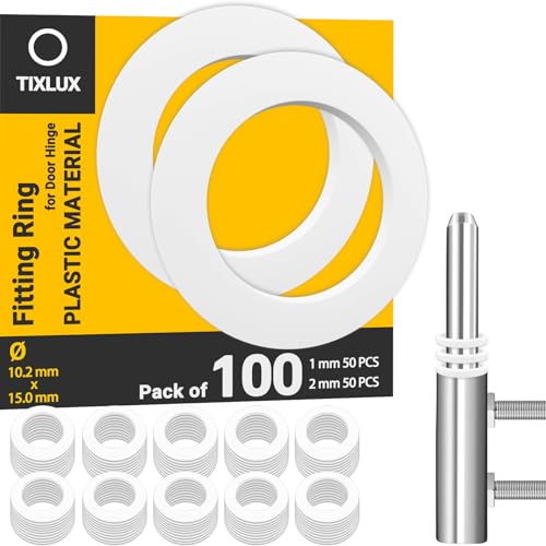 Tixlux Fitschenringe Kunststoff Zimmertüren, 100 Stück Unterlegscheiben Türscharnier 10,2 mm X 15 mm Montageringe, 1mm 50 Stück & 2mm 50 Stück von Tixlux