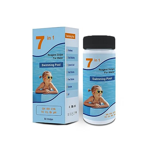 Tixqeaif 100-Teiliges -Testkit für Schwimmbäder und, Wasserteststreifen, Chlorcyanursäure-Härte, Restbrom-Wasserqualitätstestpapier von Tixqeaif