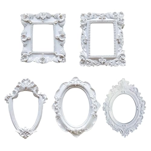 Tixqeaif 5 Stück Mini-Rahmen - Kleiner Weißer Ovaler Rechteckiger Tischrahmen im Vintage-Blumen-Stil, Barock-Stil, für die Dekoration Von Feiertagspartys Tixqeaif 5 Stück Mini-Rahmen - Kleiner Weißer Ovaler Rechteckiger Tischrahmen im Vintage-Blumen-Stil, Barock-Stil, für die Dekoration Von Feiertagspartys von Tixqeaif