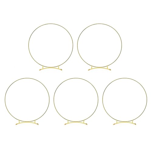 Tixqeaif 5-Teiliges Blumen-Kreolen-Mittelstück-Set Aus Metall mit Gebogener Basis für Den Tisch, Goldene Kranzringe Aus Metall mit Ständern-Set für Tischdekorationen von Tixqeaif