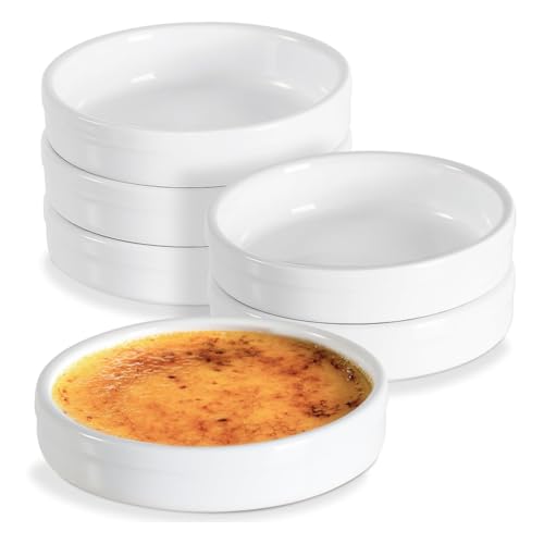 Tixqeaif Auflaufförmchen 113 G, Creme Brulee-Auflaufförmchen, Ofenfeste Flache Souffléformen Aus Keramik zum Backen Von Vanillepudding, Quicheformen, 6er-Pack von Tixqeaif
