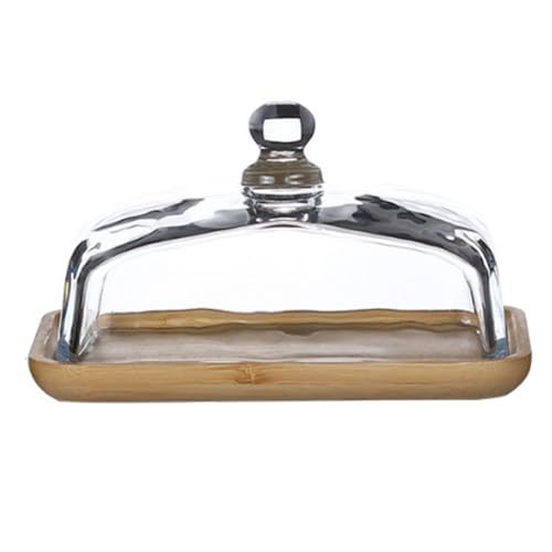 Tixqeaif Bambus-Butterdose mit Glasdeckel - Transparente Butterschale für Kühlschrank und Theke für Butter, Frischkäse und Servieren. von Tixqeaif