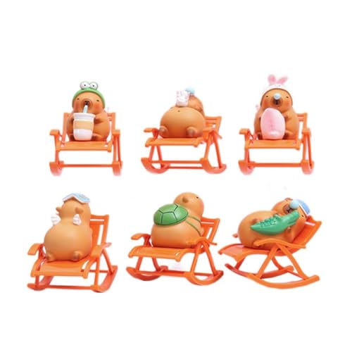 Tixqeaif Capybara-Desktop-Dekoration, Capybara-Figur, Schaukelstuhl-, Simulation, Capybara-Schaukelstuhl-Modell, Miniatur, 6 Stück von Tixqeaif