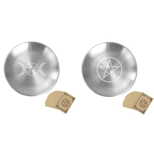 Tixqeaif Dekoratives Aufbewahrungstablett Aus Metall mit Pentagramm- und Mondmuster, Geeignet für Tarot-Schmuck und Rituelle Dekoration von Tixqeaif