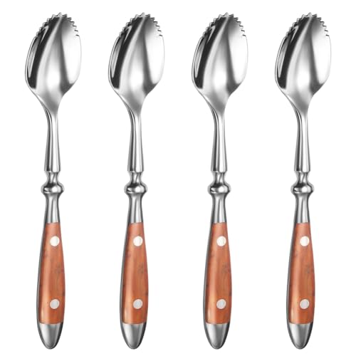 Tixqeaif Grapefruit-Set Kit 4PCS Serrated Grapefruit-, Edelstahl 18/8 Fruchtlöffel Kiwi-Set mit Holzgriff Tixqeaif Grapefruit-Set Kit 4PCS Serrated Grapefruit-, Edelstahl 18/8 Fruchtlöffel Kiwi-Set mit Holzgriff von Tixqeaif