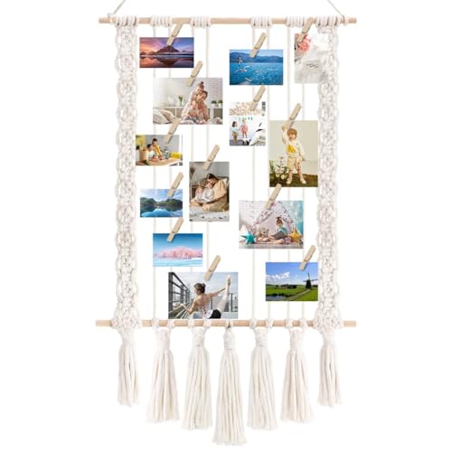 Tixqeaif Hängendes Fotodisplay mit 30 Holzklammern, Makramee-Wandbehang-Bilderhalter, Collage-Bilderrahmen für Boho- Tixqeaif Hängendes Fotodisplay mit 30 Holzklammern, Makramee-Wandbehang-Bilderhalter, Collage-Bilderrahmen für Boho- von Tixqeaif