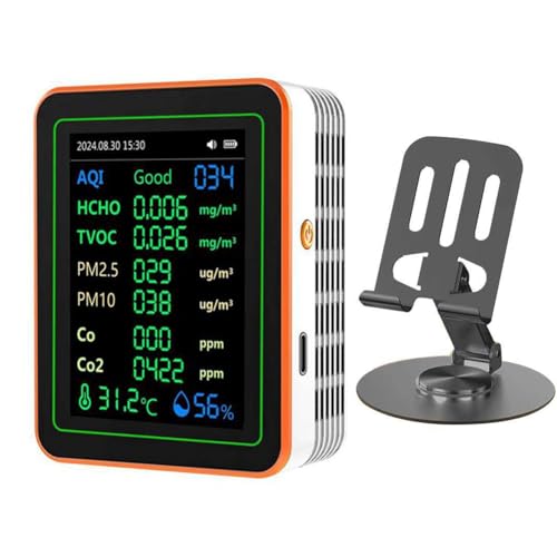 Tixqeaif Luftqualitätsdetektor 12 in 1-Luft-Qualitätstester mit Temperaturfeuchtigkeitsmesser CO/CO2 HCHO/TVOC /PM2.5 PM10 von Tixqeaif