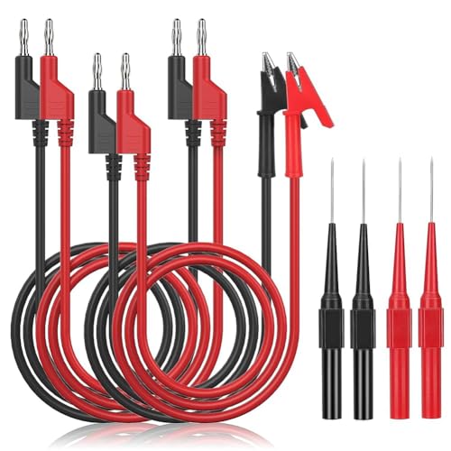 Tixqeaif Multimeter-Bananenstecker-Zu-Krokodil-Krokodilklemmen-Prüfspitze, Bananenstecker-Zu-Bananenstecker-Kabel, 4 Prüfspitzenstifte, Einfache Installation, Einfach zu Bedienen von Tixqeaif