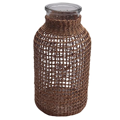 Tixqeaif Stroh Glas Blumen Vase Japanischer Blumen Topf im Nordisch Vertraglich Vereinbarten Kreativen Blumen Korb für Wasser Pflanzen -L von Tixqeaif