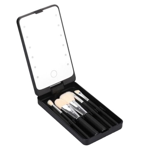Tixqeaif Tragbarer Klappspiegel mit 5 Bürsten Aufbewahrungsbox LED Touch Tragbare One-Face-Aufbewahrungsbox Schminkspiegel Schwarz von Tixqeaif