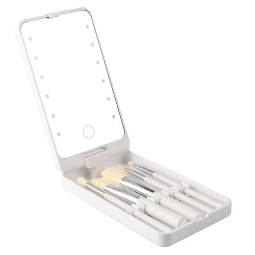 Tixqeaif Tragbarer Schminkspiegel Tragbarer Klappspiegel mit 5 Bürsten Aufbewahrungsbox LED Touch Tragbare Einseitige Aufbewahrungsbox Schminkspiegel von Tixqeaif