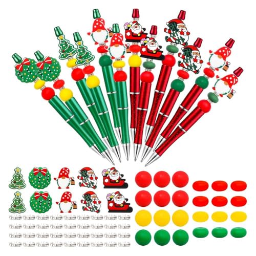 Tixqeaif Weihnachts-Perlenstifte, Perlenstifte mit 12 Stück Silikon-Abstandshaltern in Weihnachtsmannform für Weihnachtsschul- und Bürobedarf von Tixqeaif