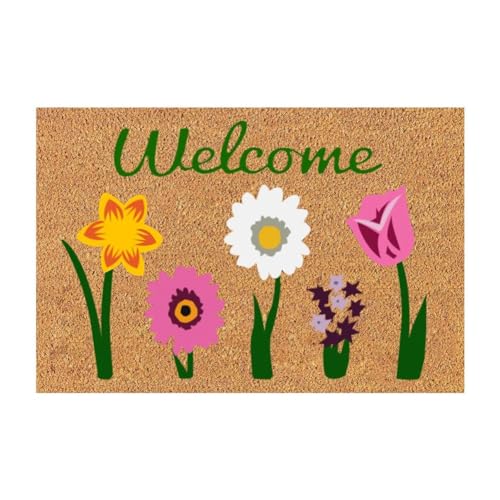 Tixqeaif Welcome Floral Kokosfaser-Fußmatte für Den Innen- und Außenbereich, die Außenmatte für Den Eingangsbereich, Den Außenbereich, Den und die Heimdekoration von Tixqeaif