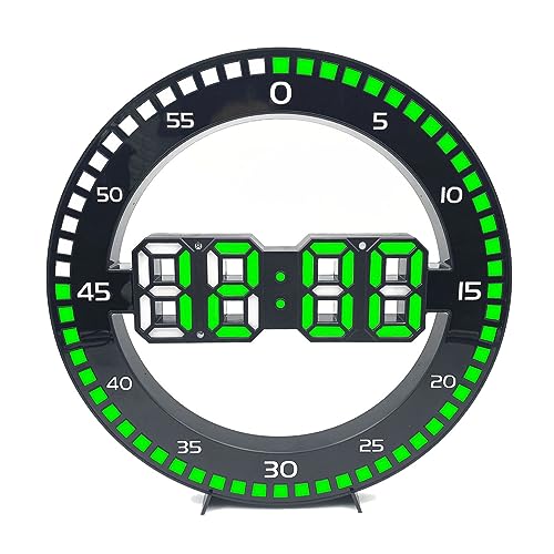 Tixqeaif Wohnzimmer-Wanduhr, Tragbare 3D-LED-Wanduhr, Langlebig, mit Springenden Sekunden, Schwarz und Grün von Tixqeaif
