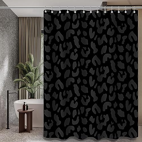 Duschvorhang 180x200 Leopardenmuster Duschvorhang Schwarzer Leopardenmuster Badezimmer Vorhang Antischimmel Wasserdicht 3D Effekt Duschvorhänge Textil Polyester Stoff für Badewannen mit Haken von Tizhweqo