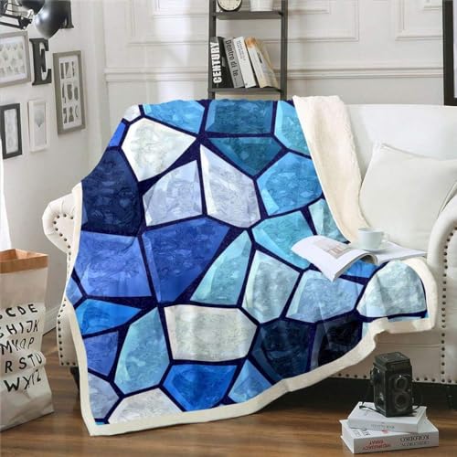 Kuscheldecke 150x200 Geometrische Muster, 3D Blau Wolldecke Warme Fleecedecke Flauschige Decke, für Tagesdecke Blanket Sofadecke, für Bett Sofa Y876 von Tizhweqo