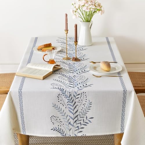 Tischdecke Outdoor Abstrakte Pflanzen Tischdecken Abwaschbar 3D Weiß Tischdecke Wetterfest Wasserdicht für Party Biertisch, 140x240 cm Q.P2058 von Tizhweqo