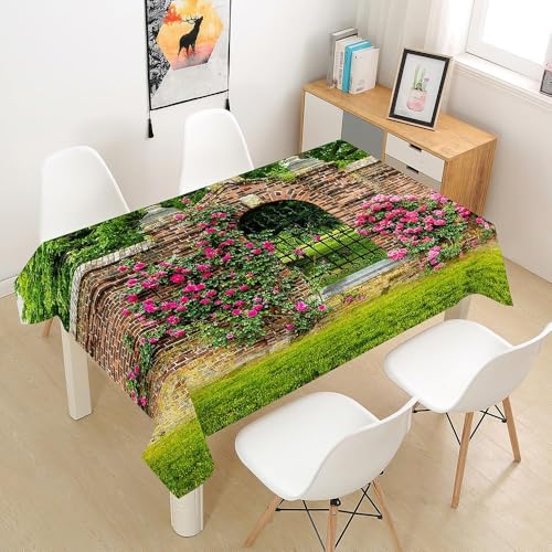 Tischdecke Outdoor Gartenszene Tischdecken Abwaschbar 3D Landhausstil Tischdecke Wetterfest Wasserdicht für Party Biertisch, 100x100 cm Q.P1553 von Tizhweqo