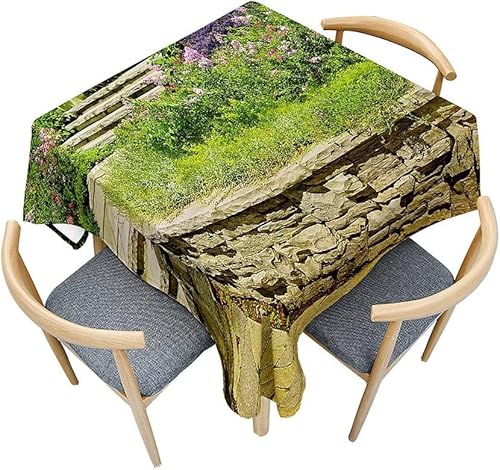 Tischdecke Outdoor Gartenszene Tischdecken Abwaschbar 3D Landhausstil Tischdecke Wetterfest Wasserdicht für Party Biertisch, 140x260 cm Q.P1009 von Tizhweqo