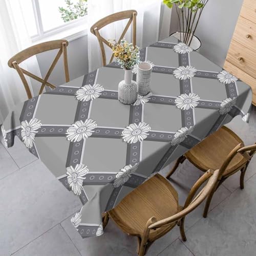 Tischdecke Outdoor Grau Tischdecken Abwaschbar 3D Blumenmuster Tischdecke Wetterfest Wasserdicht für Party Biertisch, 140x240 cm Q.P2508 von Tizhweqo