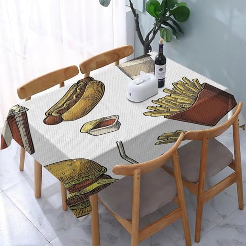 Tischdecke Outdoor Hamburger Tischdecken Abwaschbar 3D Pommes Frites Tischdecke Wetterfest Wasserdicht für Party Biertisch, 90x90 cm Q.P992 von Tizhweqo