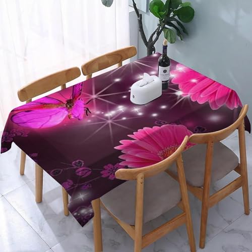 Tischdecke Outdoor Schmetterling Tischdecken Abwaschbar 3D Rote Blumen Tischdecke Wetterfest Wasserdicht für Party Biertisch, 140x260 cm Q.P2529 von Tizhweqo