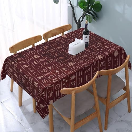 Tischdecke Outdoor ägyptisches Motiv Tischdecken Abwaschbar 3D Hieroglyphen Tischdecke Wetterfest Wasserdicht für Party Biertisch, 140x140 cm Q.P2034 von Tizhweqo