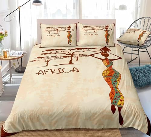 Tizhweqo Afrika Bettwäsche 200x220 Afrikanische Frau Bettwäsche Set Weiche Mikrofaser 3D Druck Afrika Bettbezug Set mit Reißverschluss Bettbezüge und 2 Kissenbezug 80x80 cm A7108 von Tizhweqo