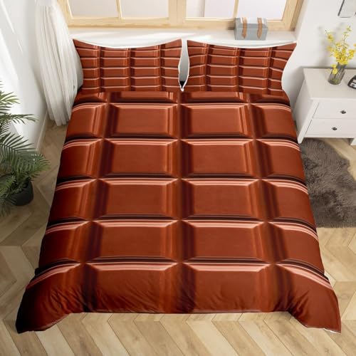 Tizhweqo Bettwäsche 135x200 Schokolade Bettwäsche-Sets Braun Weiche Mikrofaser 3D Druck Schokolade Bettbezug Set 3 Teilig Bettbezüge mit Reißverschluss und 2 Kissenbezug 80x80 cm A5125 von Tizhweqo