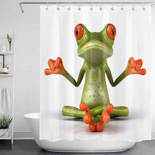 Tizhweqo Duschvorhang 120x180 Frosch Duschvorhang Lustiger Frosch Badezimmer Vorhang Antischimmel Wasserdicht 3D Effekt Duschvorhänge Textil Polyester Stoff für Badewannen mit Haken von Tizhweqo