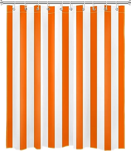 Tizhweqo Duschvorhang 120x180 Orange-Weiße Streifen Duschvorhang Modern Badezimmer Vorhang Antischimmel Wasserdicht 3D Effekt Duschvorhänge Textil Polyester Stoff für Badewannen mit Haken von Tizhweqo