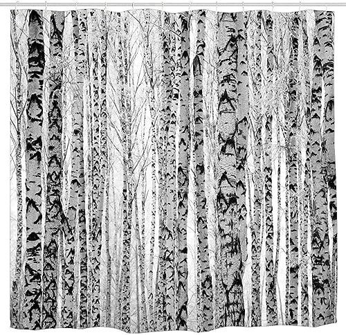 Tizhweqo Duschvorhang 120x200 Birke Duschvorhang Birke Badezimmer Vorhang Antischimmel Wasserdicht 3D Effekt Duschvorhänge Textil Polyester Stoff für Badewannen mit Haken von Tizhweqo