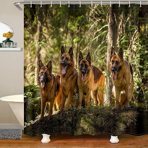 Tizhweqo Duschvorhang 120x200 Süßer Hund Duschvorhang Schäferhund Badezimmer Vorhang Antischimmel Wasserdicht 3D Effekt Duschvorhänge Textil Polyester Stoff für Badewannen mit Haken von Tizhweqo