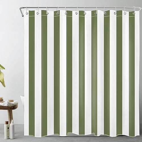 Tizhweqo Duschvorhang 180x180 Grün-Weiße Streifen Duschvorhang Grün-Weiße Streifen Badezimmer Vorhang Antischimmel Wasserdicht 3D Effekt Duschvorhänge Textil Polyester Stoff für Badewannen mit Haken von Tizhweqo