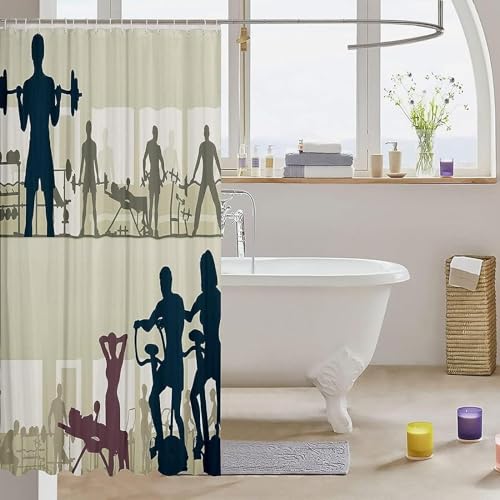 Tizhweqo Duschvorhang 180x200 Fitness Duschvorhang Fitness Badezimmer Vorhang Antischimmel Wasserdicht 3D Effekt Duschvorhänge Textil Polyester Stoff für Badewannen mit Haken von Tizhweqo