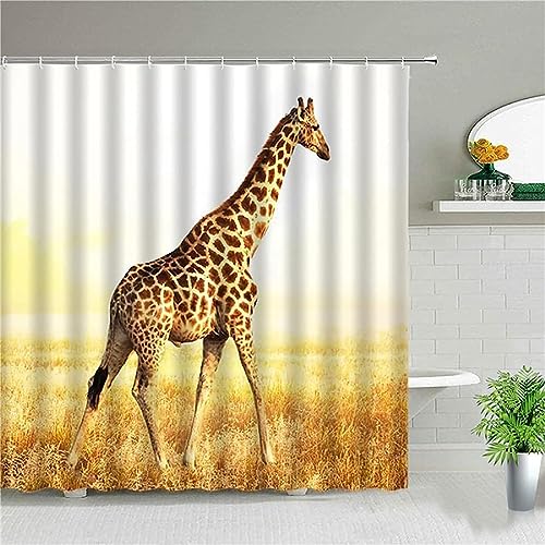 Tizhweqo Duschvorhang 180x200 Giraffe Duschvorhang Afrika Badezimmer Vorhang Antischimmel Wasserdicht 3D Effekt Duschvorhänge Textil Polyester Stoff für Badewannen mit Haken von Tizhweqo